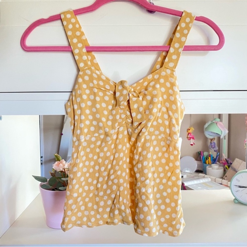 Billabong Girls Lollipops Polka Dot Yellow V-Neck Tie Cropped Summer Tank Top